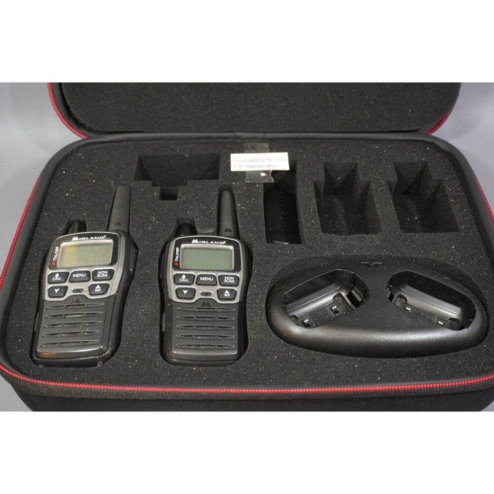Midland X-Talker Analog 2-Way Radios Pair w/ NOAA WX, USB Dual Charger Dock T77